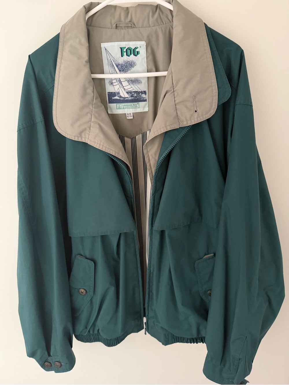 London Fog Teal Bomber Jacket with Beige Collar